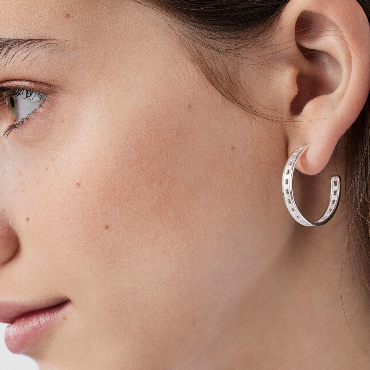 Silver TOUS Bear Row hoop earrings with bear silhouette