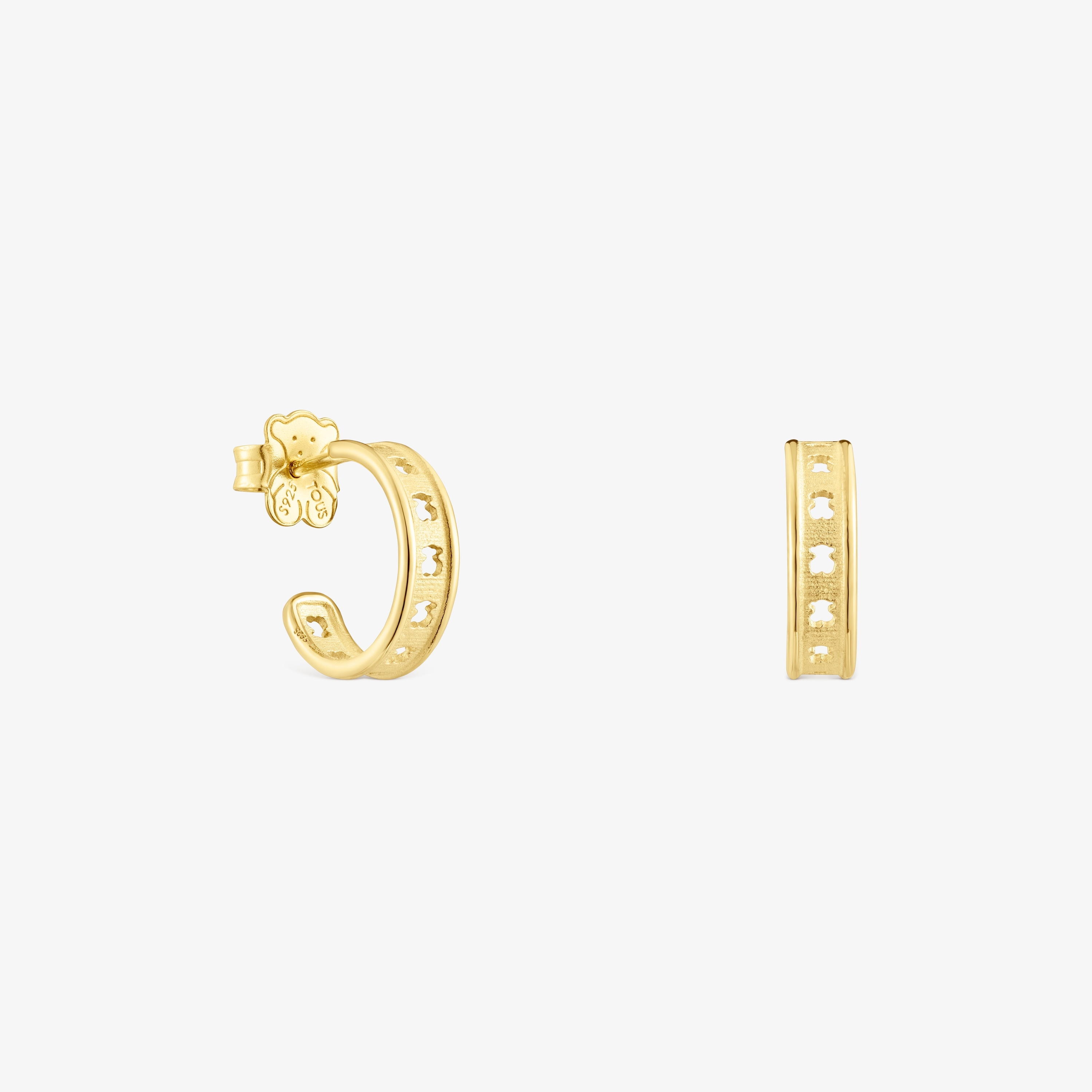 Small silver vermeil TOUS Bear Row hoop earrings with silhouette