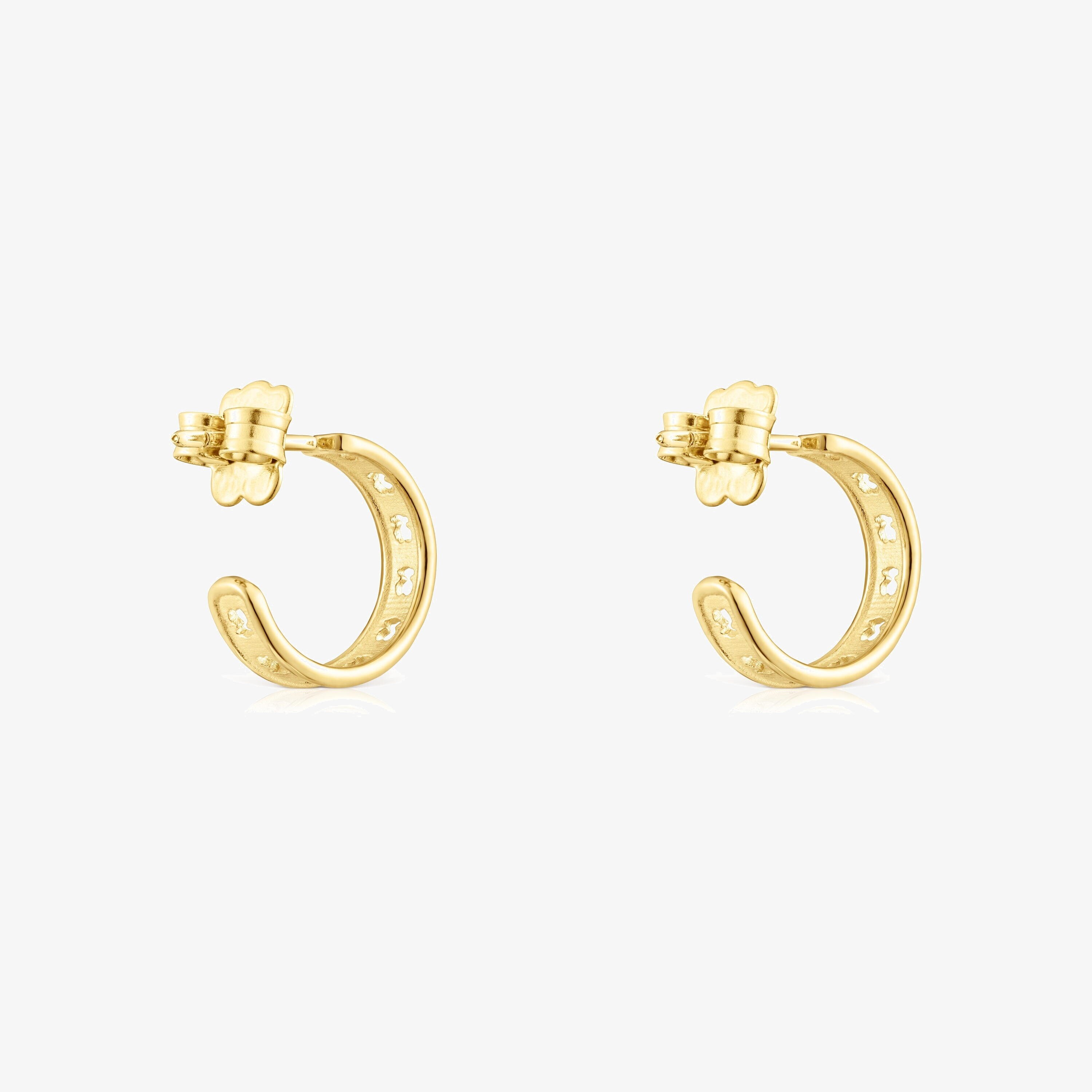 Small silver vermeil TOUS Bear Row hoop earrings with silhouette