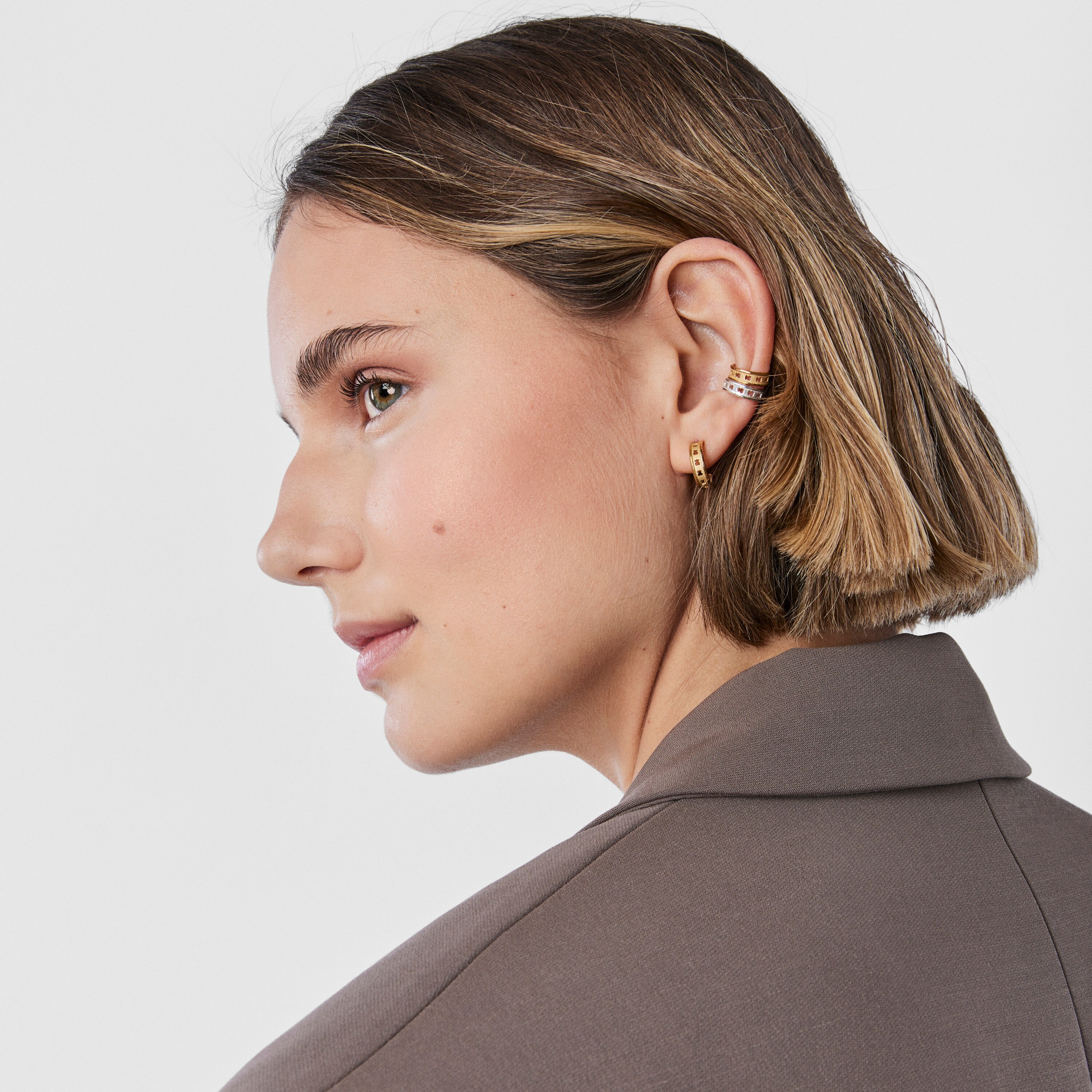 Small silver vermeil TOUS Bear Row hoop earrings with silhouette