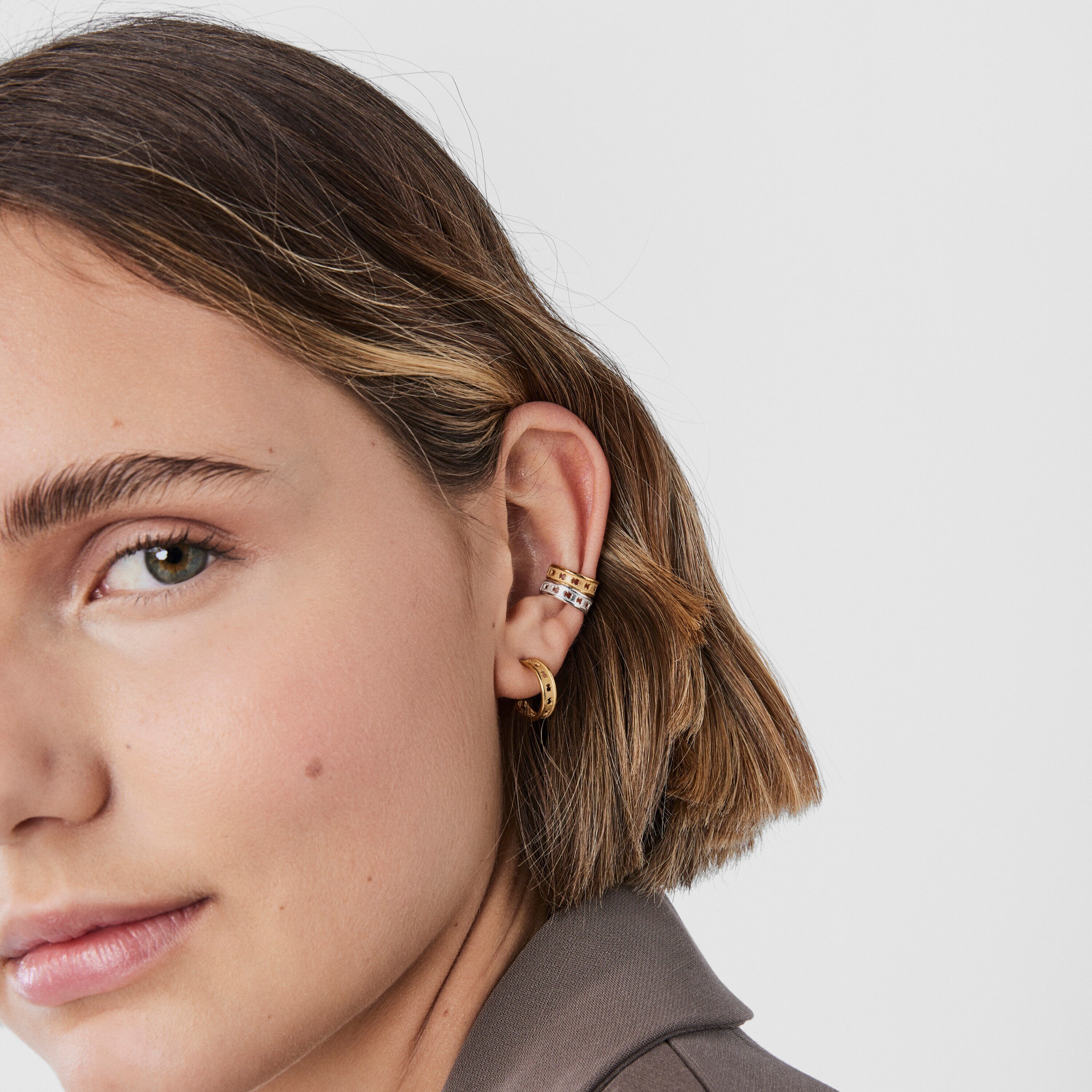 Small silver vermeil TOUS Bear Row hoop earrings with silhouette