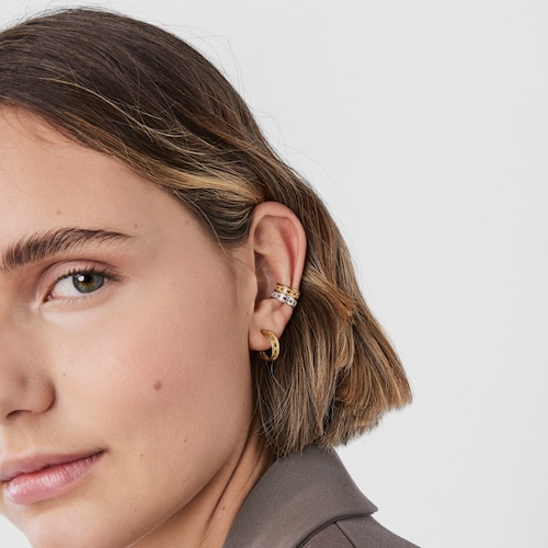 Small silver vermeil TOUS Bear Row hoop earrings with silhouette