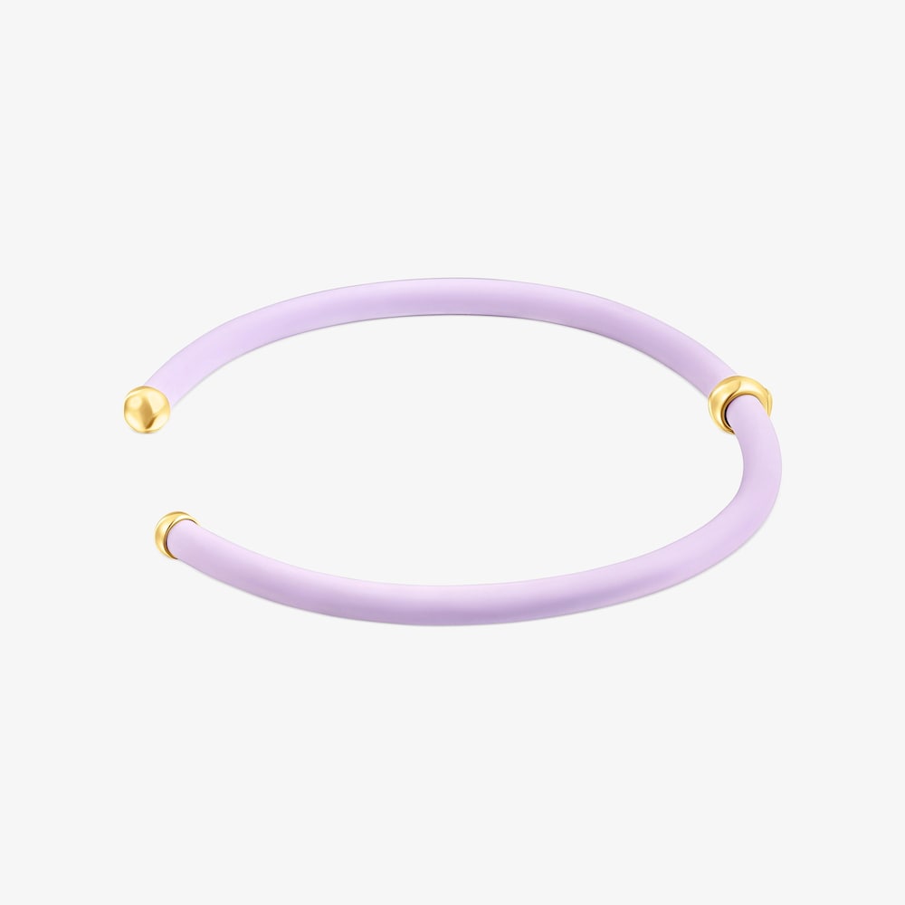 Bracciale orsetto lilla con placcatura in oro 18 kt su caucci&ugrave; TOUS St. Tropez in argento