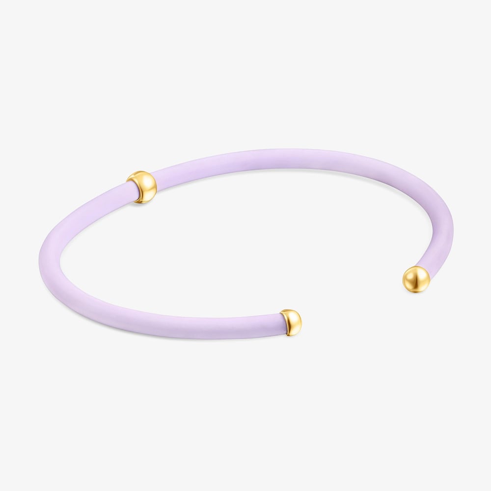 Bracciale orsetto lilla con placcatura in oro 18 kt su caucci&ugrave; TOUS St. Tropez in argento