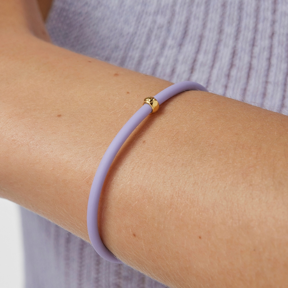 Bracciale orsetto lilla con placcatura in oro 18 kt su caucci&ugrave; TOUS St. Tropez in argento