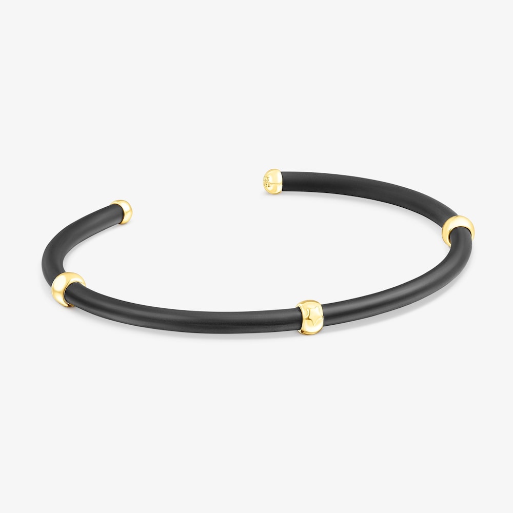 Pulsera de de color negro bolas con ba&ntilde;o de oro 18 kt sobre plata TOUS Beach Caucho