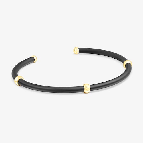 Pulsera de de color negro bolas con ba&ntilde;o de oro 18 kt sobre plata TOUS Beach Caucho