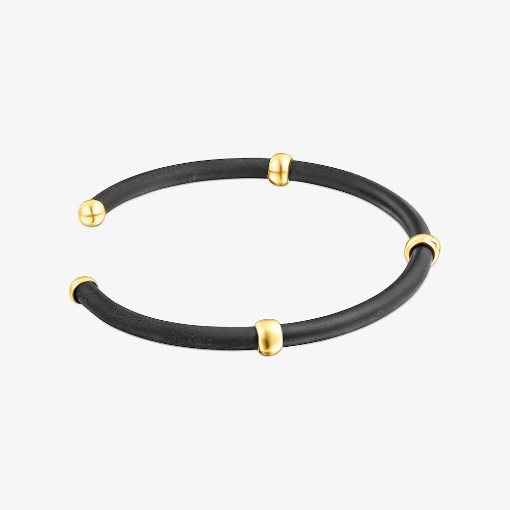 Pulsera de de color negro bolas con ba&ntilde;o de oro 18 kt sobre plata TOUS Beach Caucho