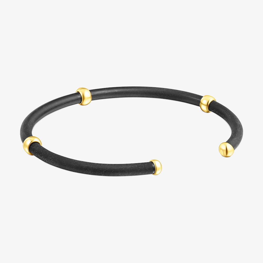 Pulsera de de color negro bolas con ba&ntilde;o de oro 18 kt sobre plata TOUS Beach Caucho