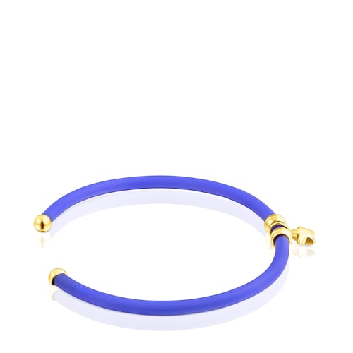 Pulsera de color azul estrella con ba&ntilde;o de oro 18 kt sobre plata TOUS Beach Caucho