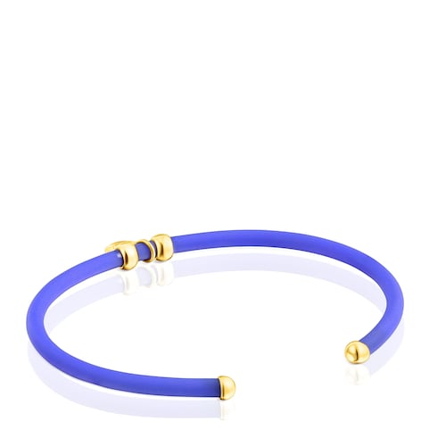 Pulsera de color azul estrella con ba&ntilde;o de oro 18 kt sobre plata TOUS Beach Caucho