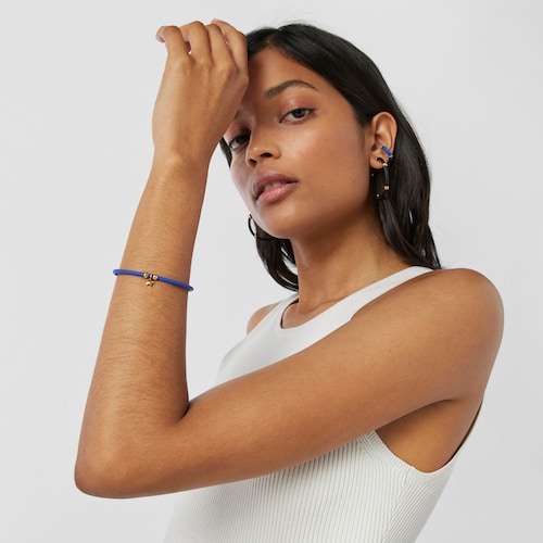 Pulsera de color azul estrella con ba&ntilde;o de oro 18 kt sobre plata TOUS Beach Caucho