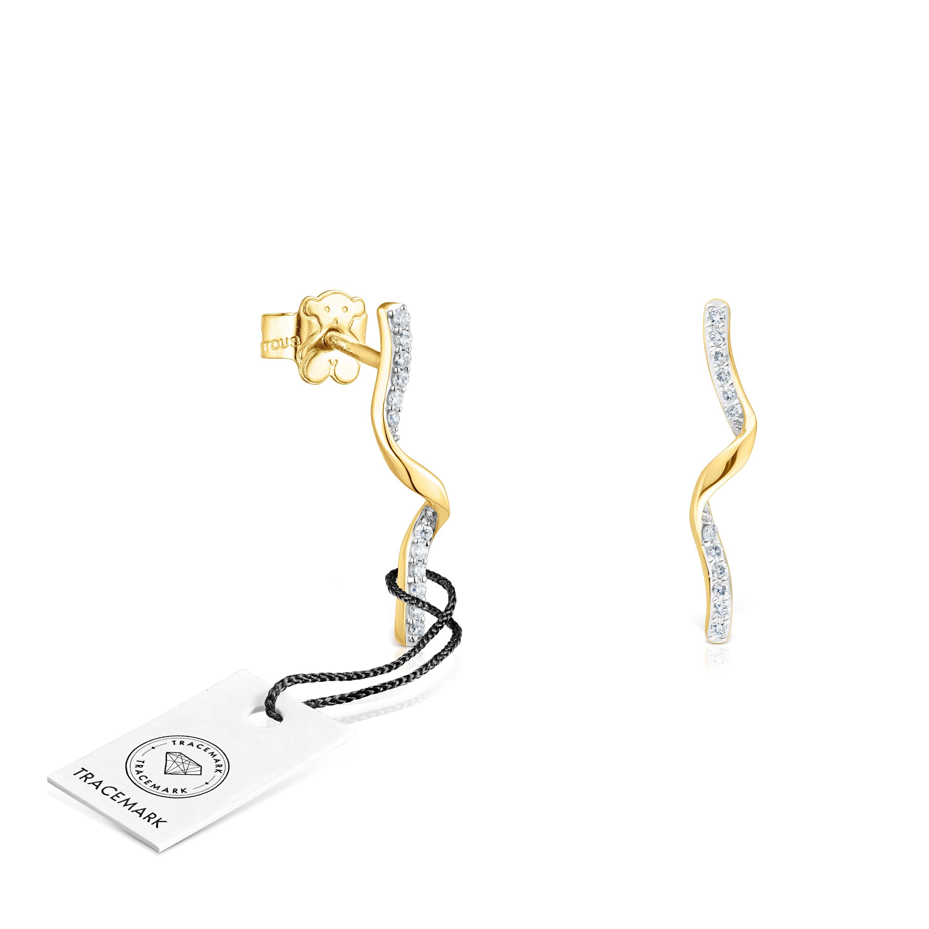 18K Solid Gold TOUS Beach Spiral earrings with diamonds