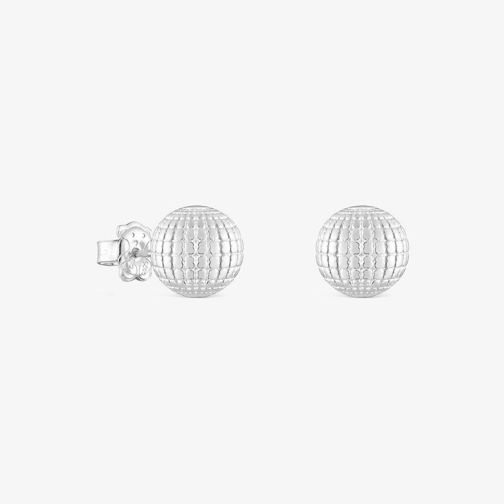 Silver TOUS Beach Disco bear ball Earrings 10 mm