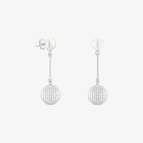 Pendientes de plata bola osos y perla cultivada 12 mm Beach Disco