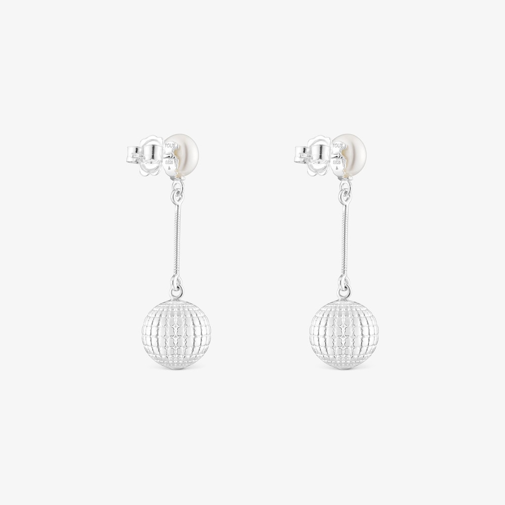 Pendientes de plata bola osos y perla cultivada 12 mm Beach Disco