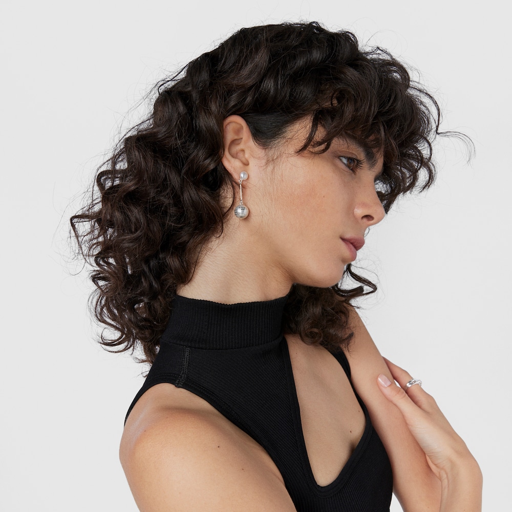 Pendientes de plata bola osos y perla cultivada 12 mm Beach Disco