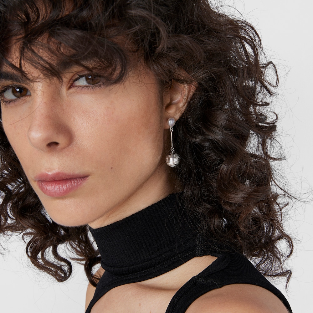 Pendientes de plata bola osos y perla cultivada 12 mm Beach Disco