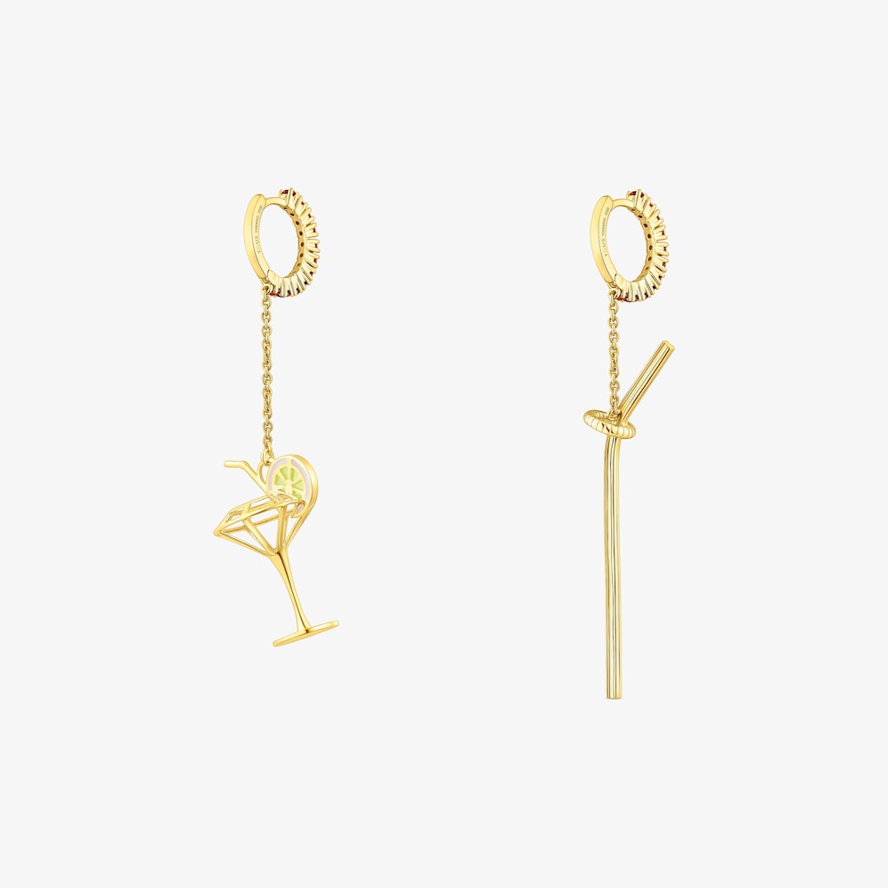 Pendientes largos con ba&ntilde;o de oro 18 kt sobre plata y rodolitas TOUS Beach Cup