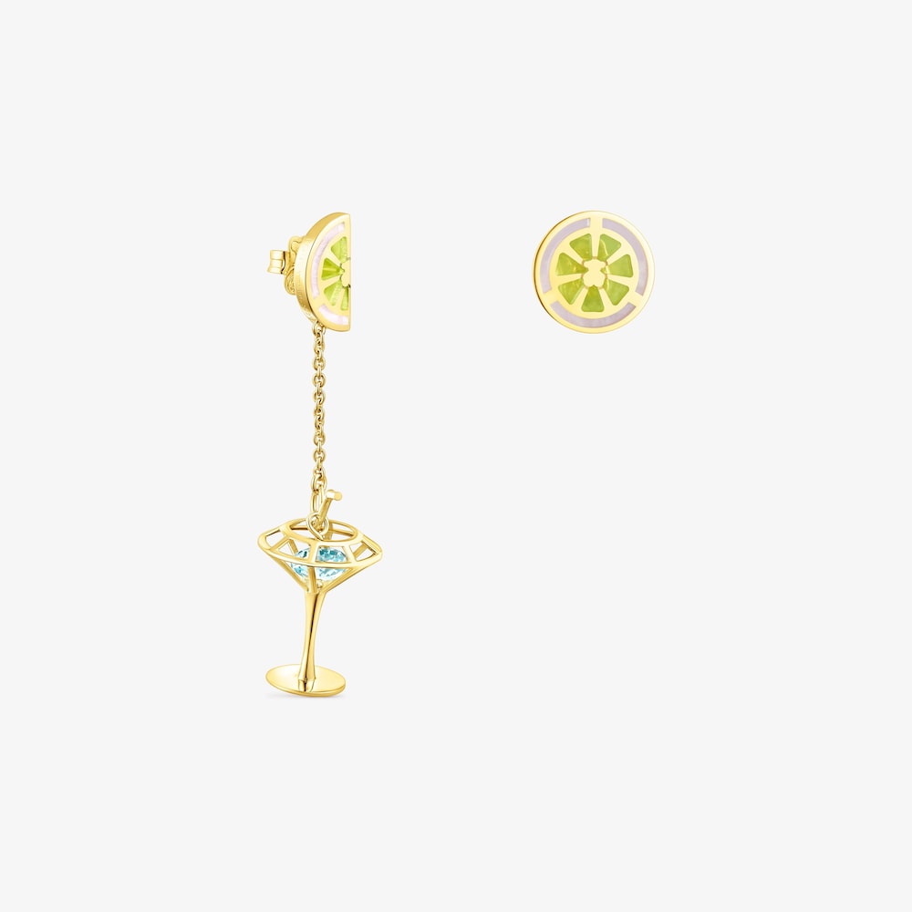 Silver vermeil TOUS Beach Cup Short/long earrings with enamel and topaz