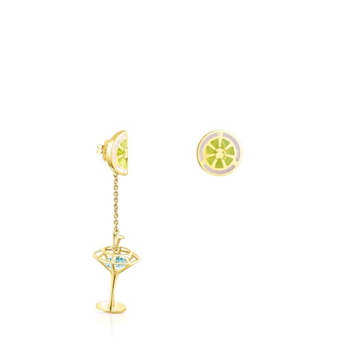 Silver vermeil TOUS St Tropez Cup Short-long earrings with enamel and topaz
