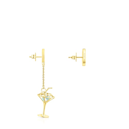 Silver vermeil TOUS St Tropez Cup Short-long earrings with enamel and topaz
