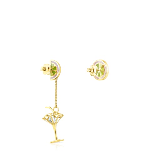 Silver vermeil TOUS St Tropez Cup Short-long earrings with enamel and topaz