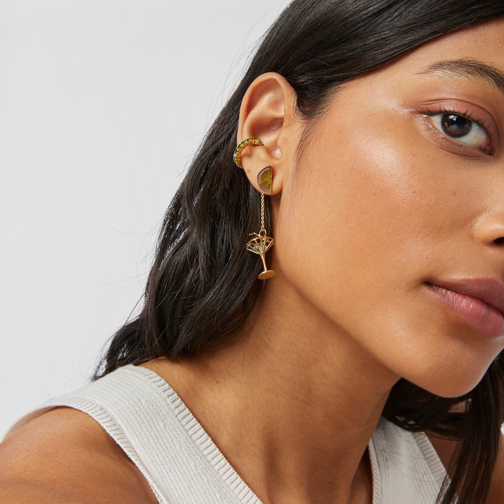 Silver vermeil TOUS Beach Cup Short/long earrings with enamel and topaz