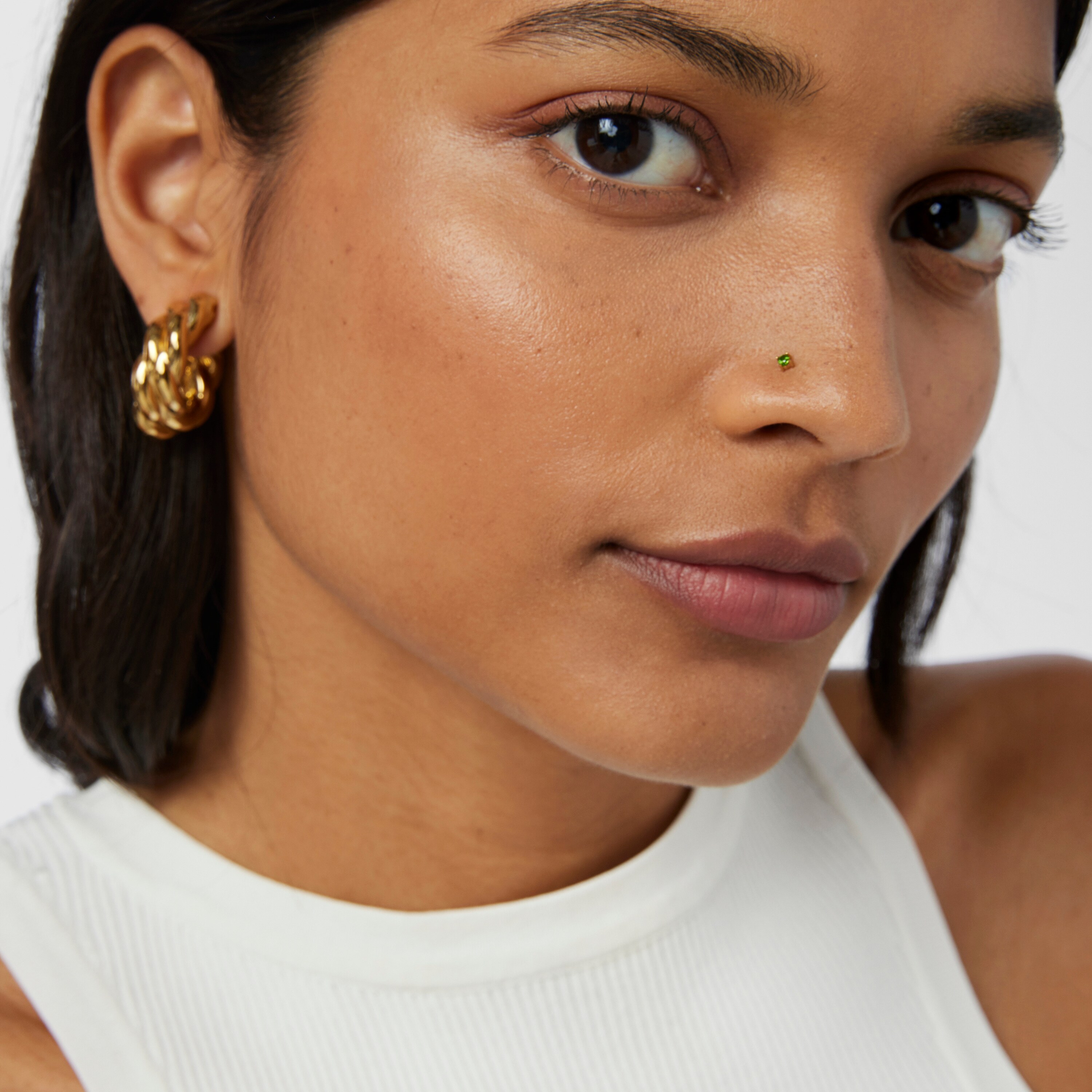 Gold-colored IP steel TOUS Beach Steel Nose piercing with chrome diopside