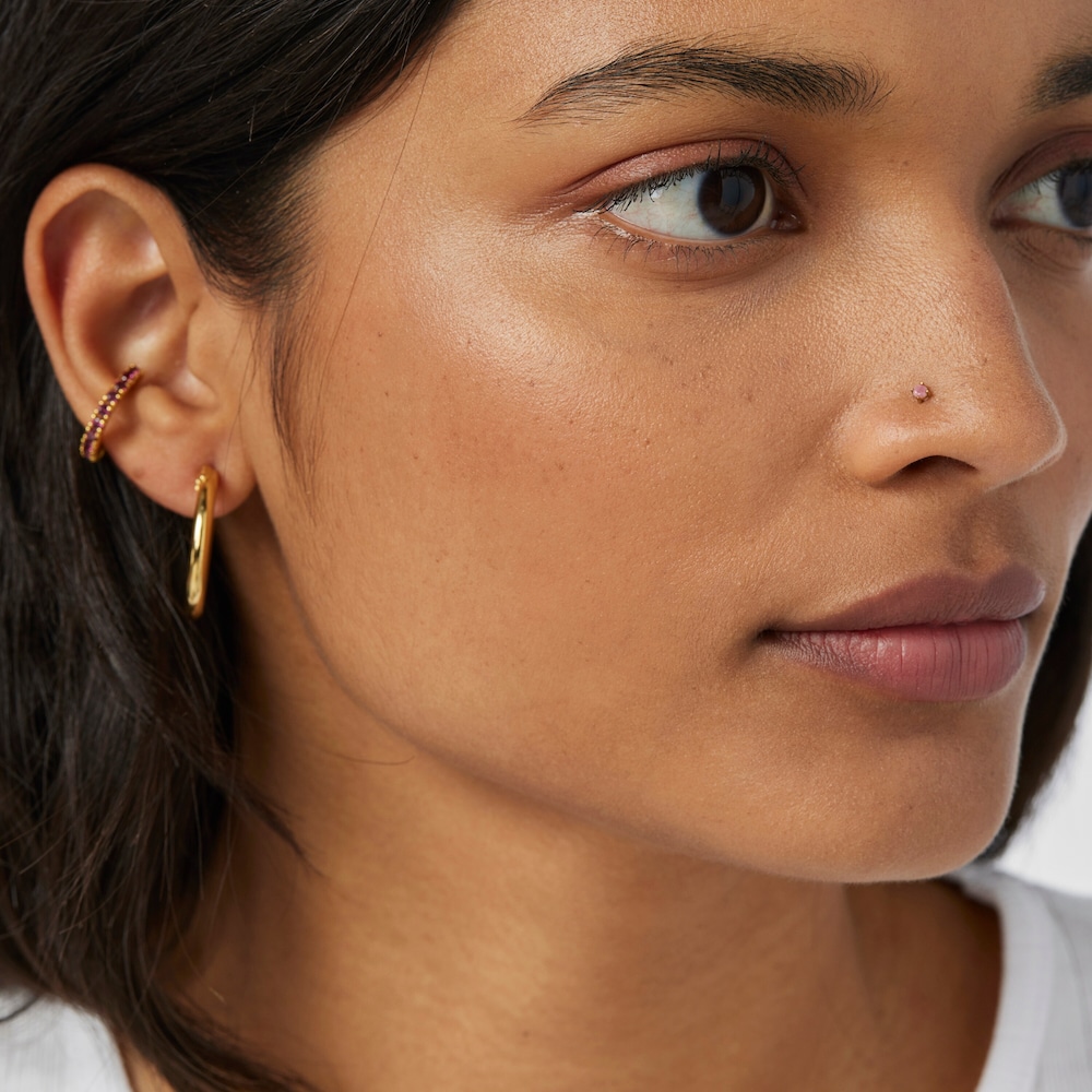 Piercing de nariz de acero IP dorado y amatista TOUS Beach Steel