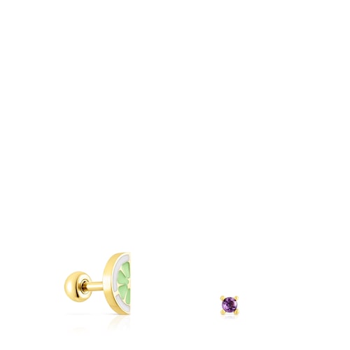 Gold-colored IP steel TOUS St Tropez Steel Piercing set with amethyst and enamel