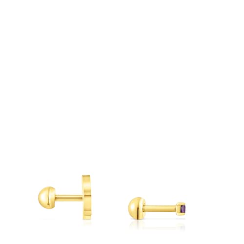 Gold-colored IP steel TOUS St Tropez Steel Piercing set with amethyst and enamel