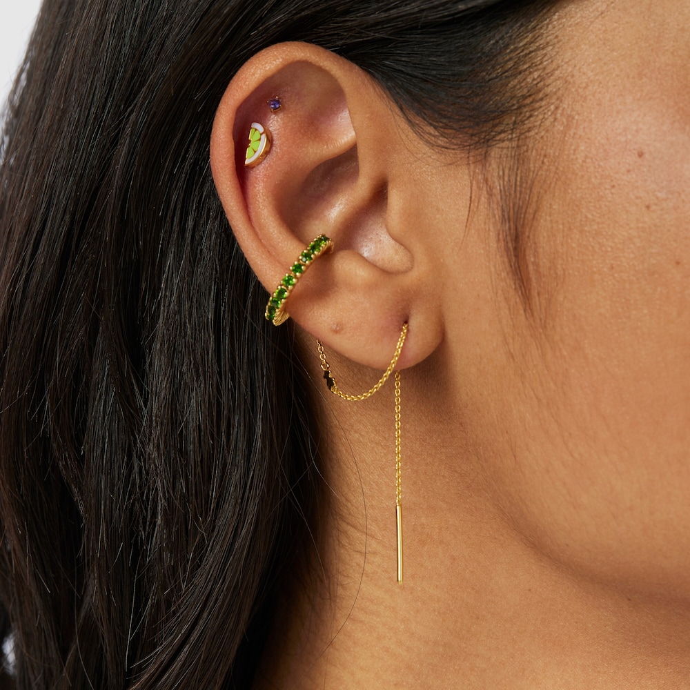 Pack de piercings TOUS Beach Steel em a&ccedil;o IP dourado com ametista e esmalte