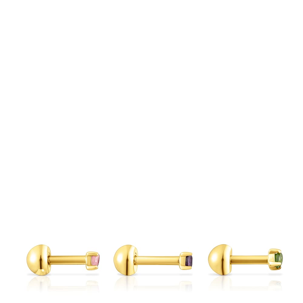 Pack de piercings de acero IP dorado con gemas TOUS St. Tropez Steel image number 1