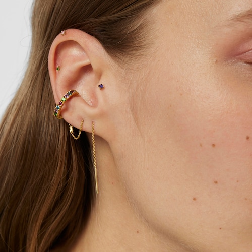 Pack de piercings TOUS Beach Steel em a&ccedil;o IP dourado, ametista, cromodi&oacute;psido e rodolita