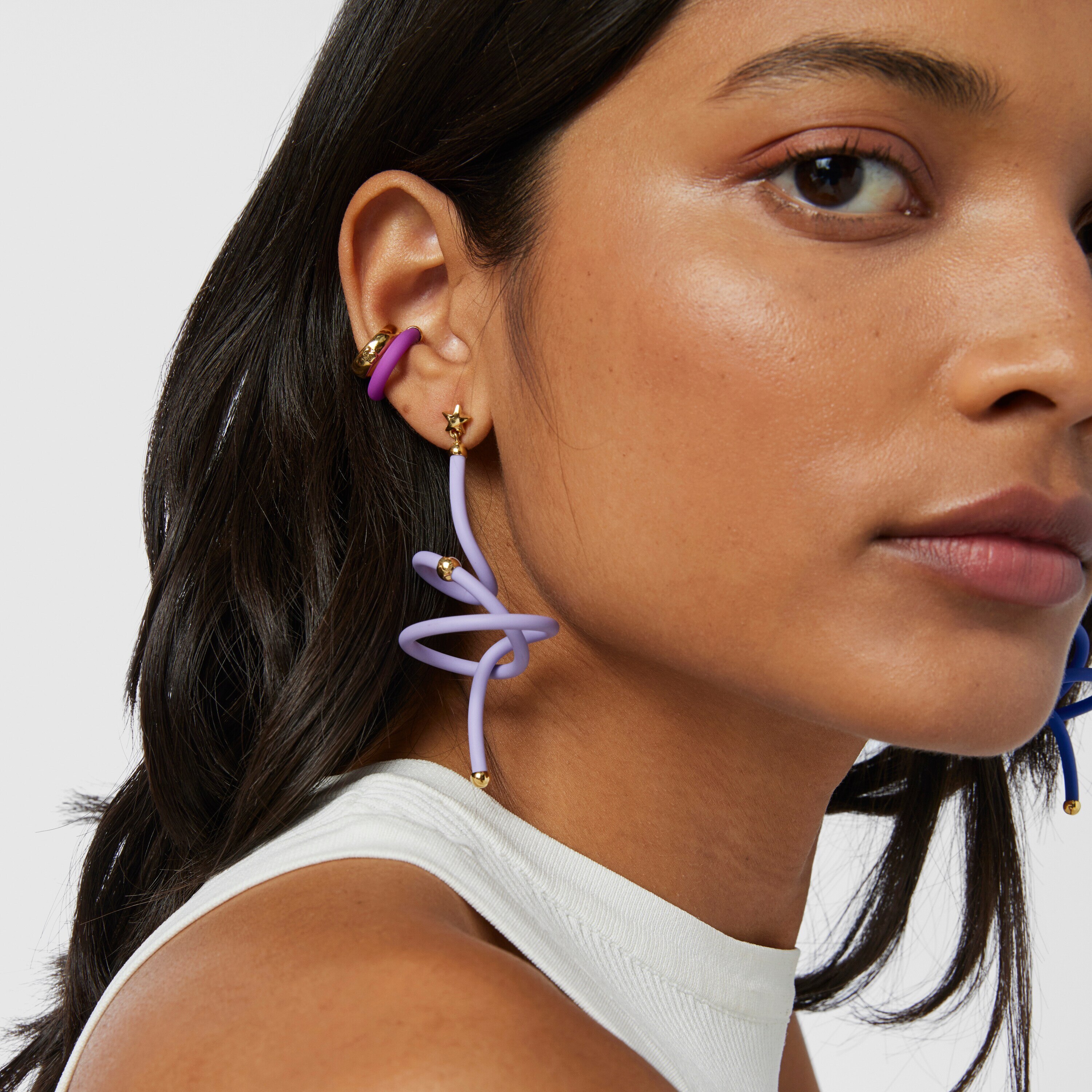 Lilac spiral and silver vermeil TOUS Beach Caucho 1/2 Earring