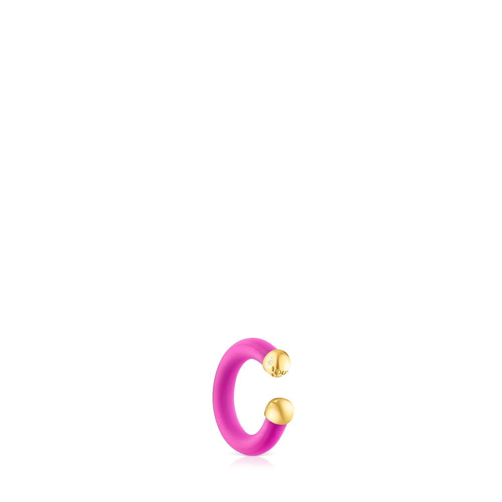 Earcuff de color rosa con baño de oro 18 kt sobre plata TOUS St Tropez Caucho image number 1