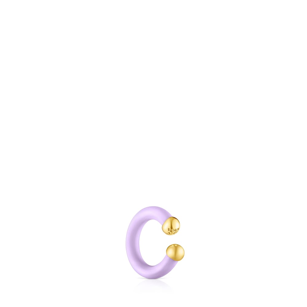 Earcuff de color lila con baño de oro 18 kt sobre plata TOUS St Tropez Caucho image number 1