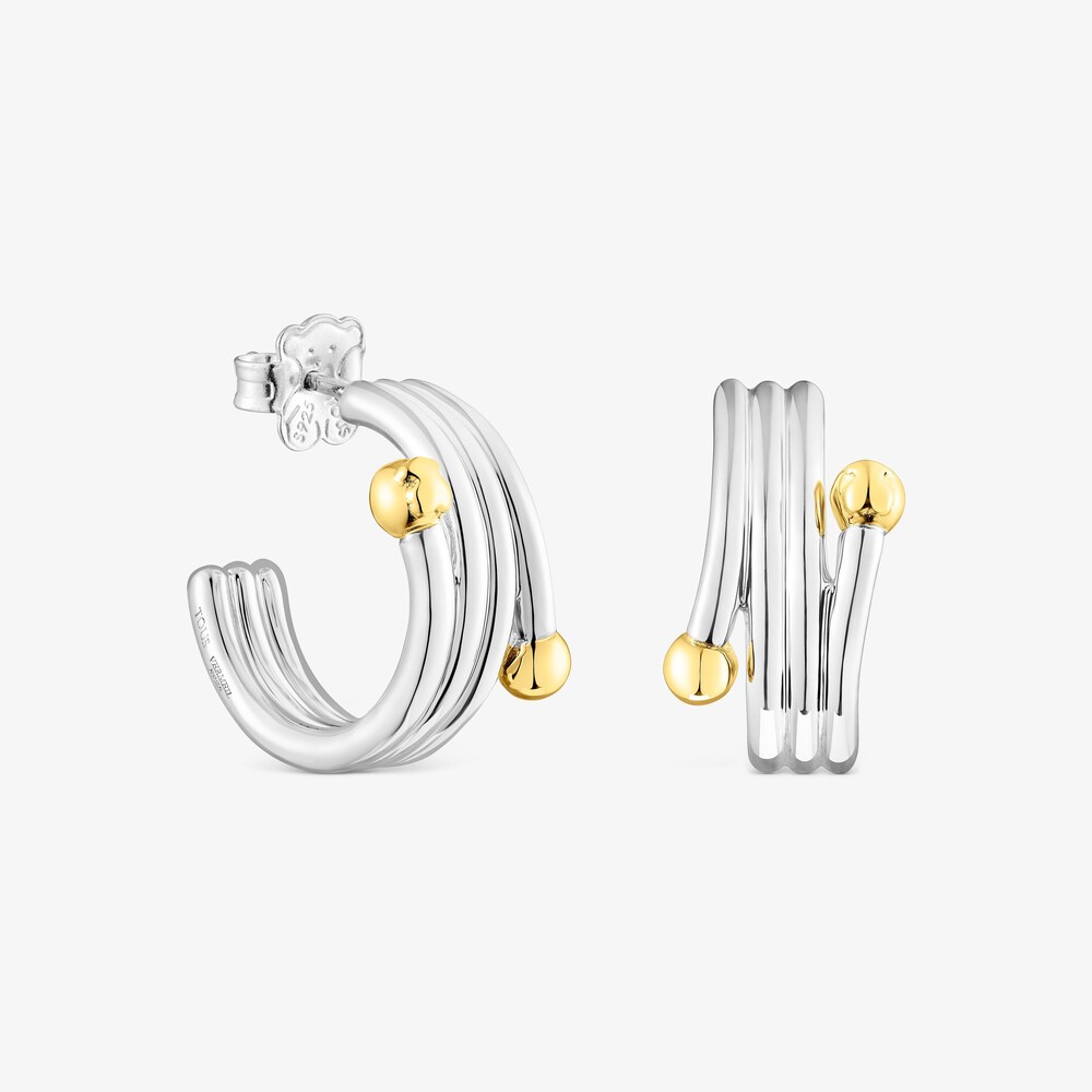 Pendientes aro triple plata con ba&ntilde;o de oro 18 kt sobre plata Beach