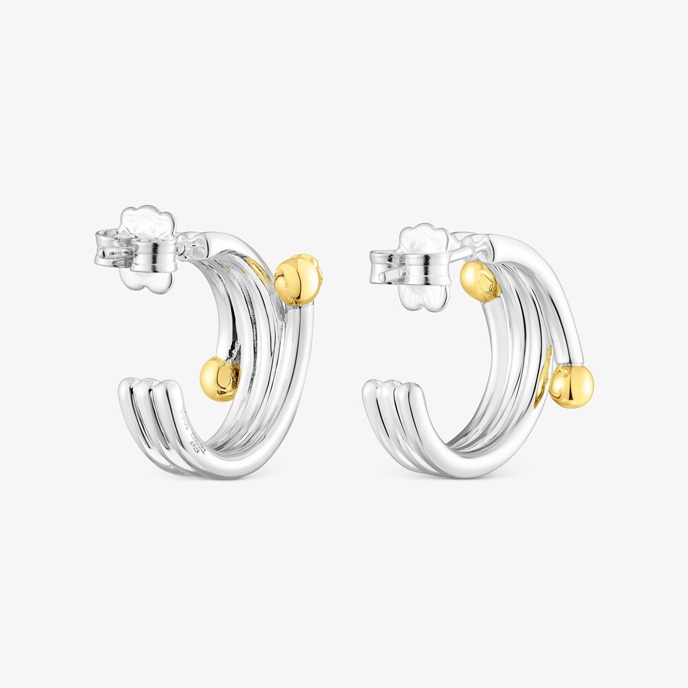 Pendientes aro triple plata con ba&ntilde;o de oro 18 kt sobre plata Beach