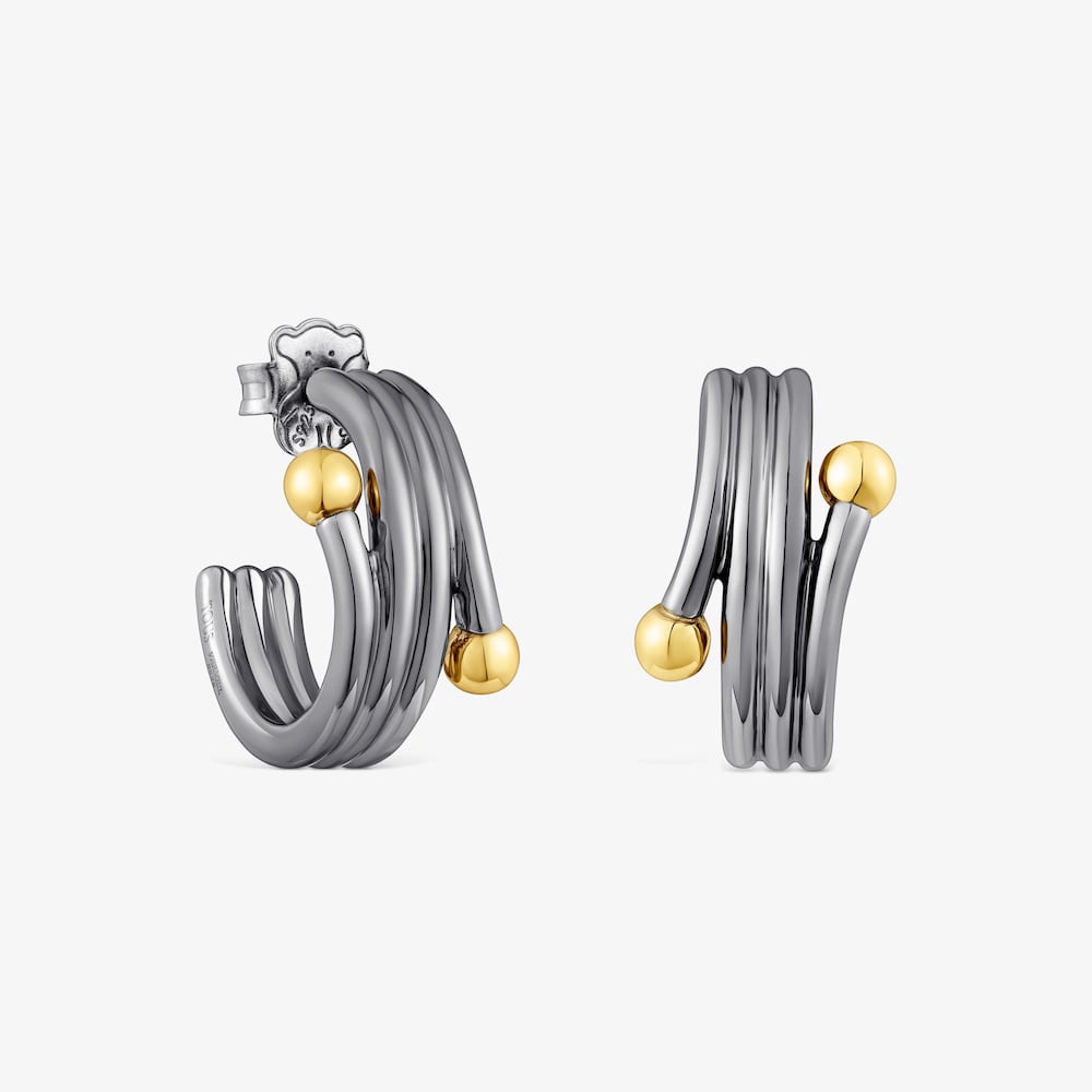 Brincos aro triplo Beach em dark silver e prata vermeil
