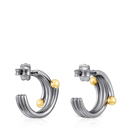 Brincos aro triplo Beach em dark silver e prata vermeil