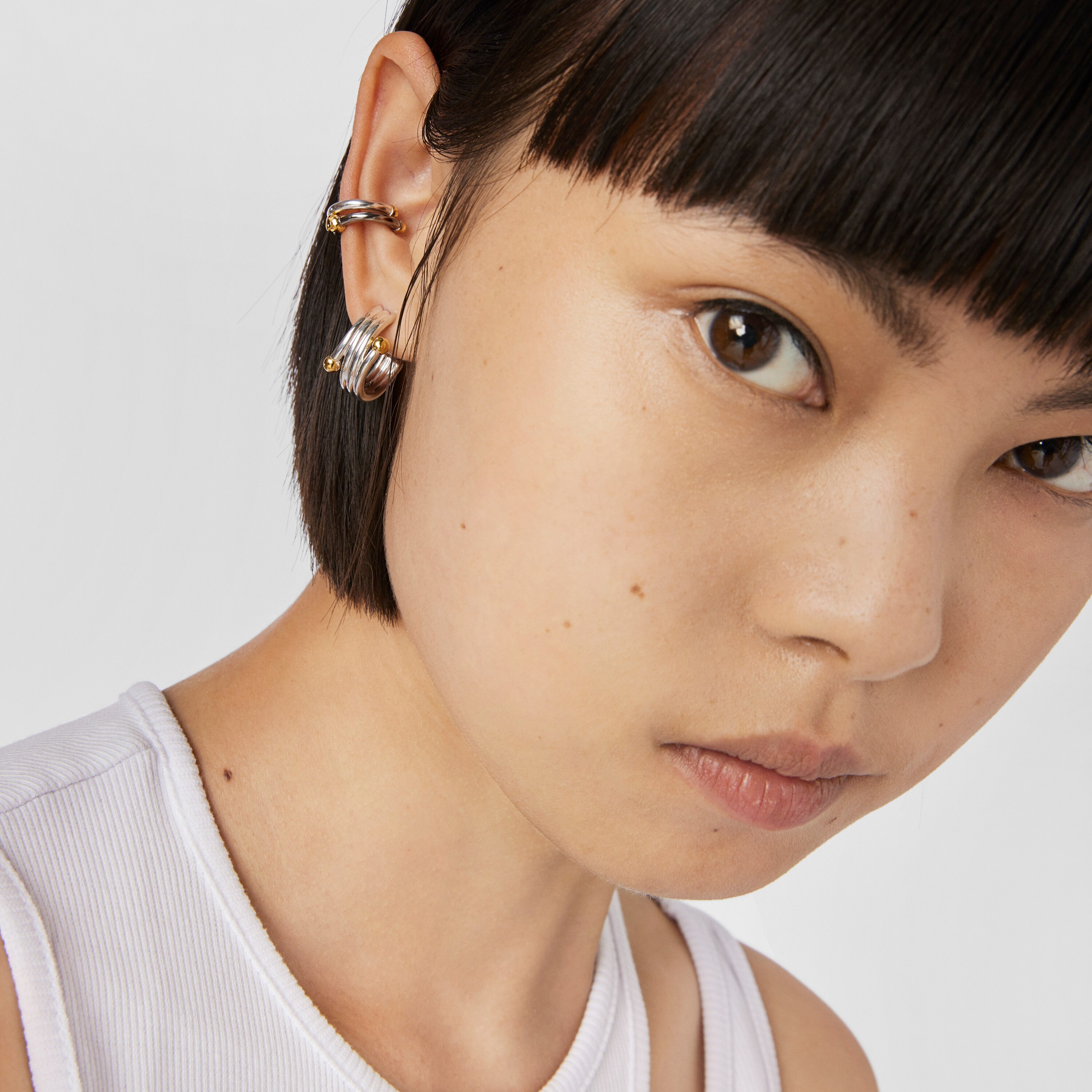 Set of dark silver and silver vermeil Beach Earcuffs