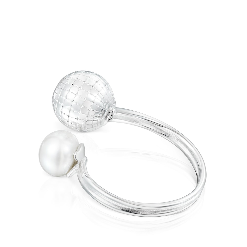 Anillo abierto de plata bola osos y perla cultivada St Tropez Disco image number 2