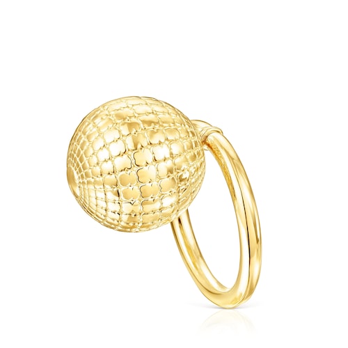 Silver vermeil St Tropez Disco bear ball Ring