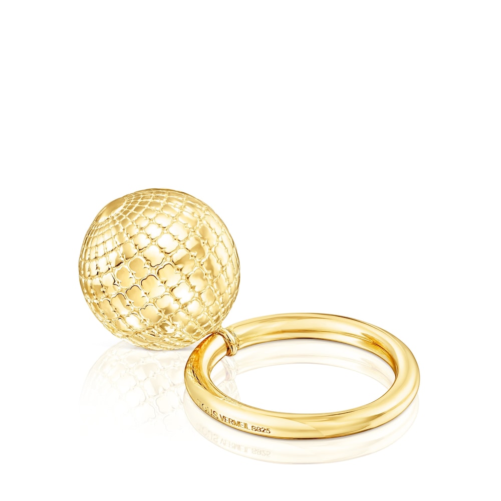 Silver vermeil St Tropez Disco bear ball Ring