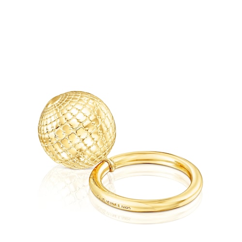 Silver vermeil St Tropez Disco bear ball Ring