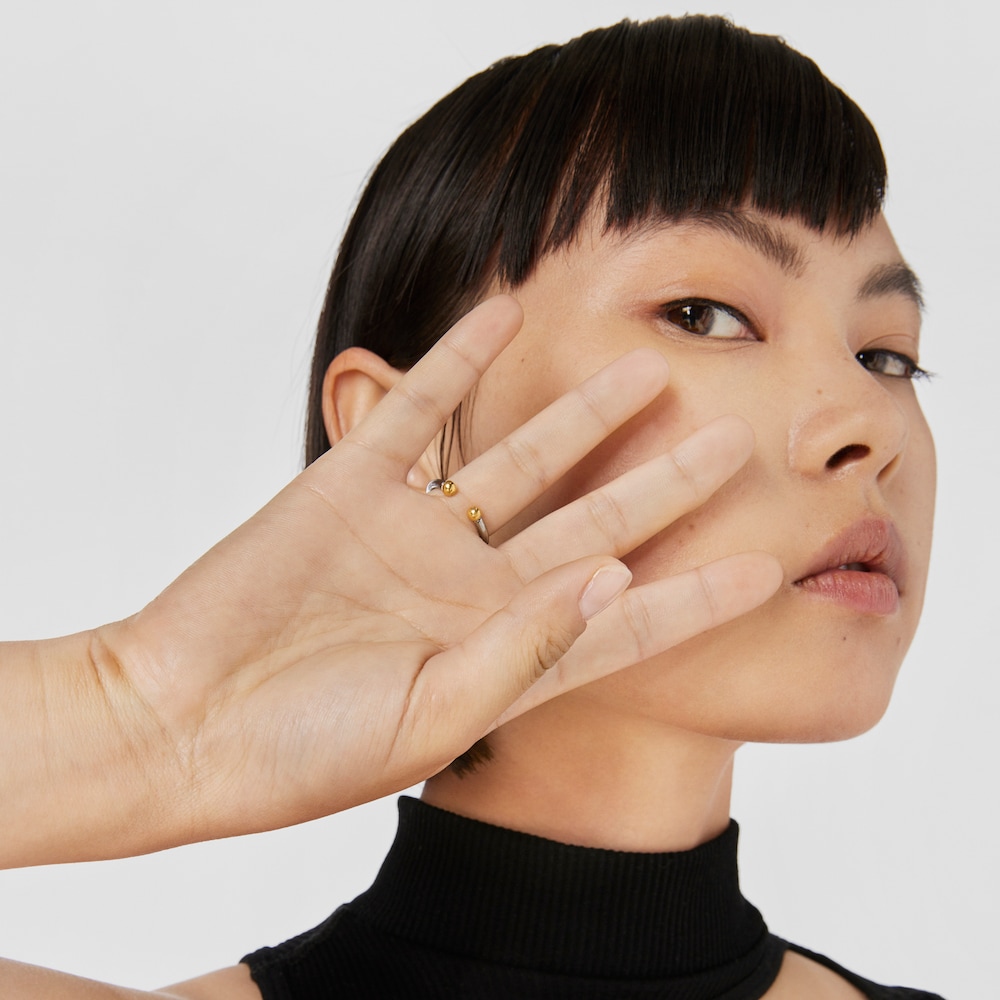 Dark silver and silver vermeil Beach Open ring