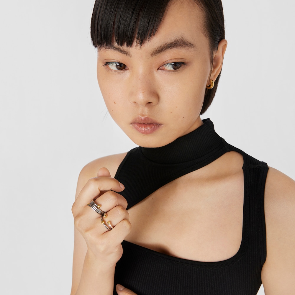 Dark silver and silver vermeil Beach Open ring