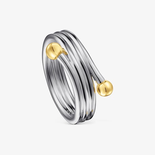 Anillo triple de dark silver con ba&ntilde;o de oro 18 kt sobre plata Beach